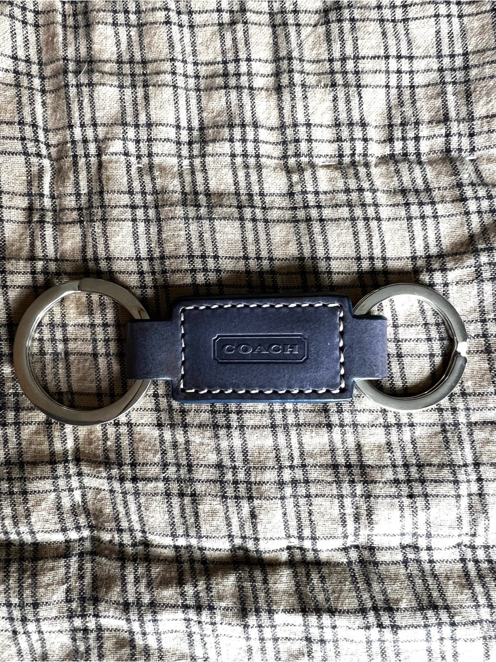 Coach Valet Leather Cartouche Blue Gray Key Fob Keychain NWOT